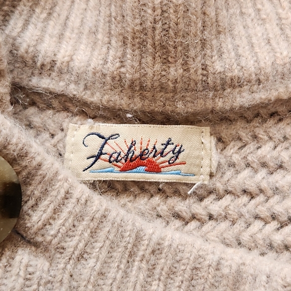 FAHERTY Women's Sweater Medium Beige Wool Cashmere Blend Roll Cuff Minimalist - Picture 3 of 11